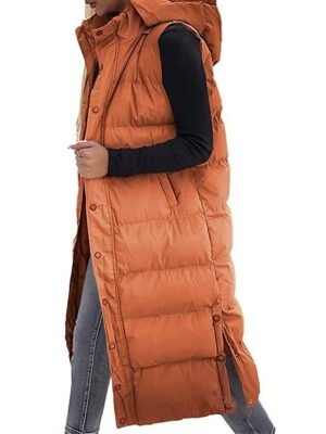 Casual Regular Fit Plain Sleeveless Long Hoodie Vest - Image 12