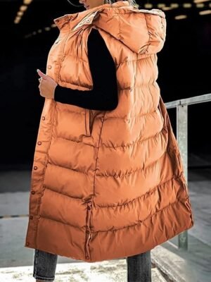 Casual Regular Fit Plain Sleeveless Long Hoodie Vest - Image 13