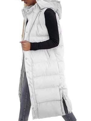 Casual Regular Fit Plain Sleeveless Long Hoodie Vest - Image 14
