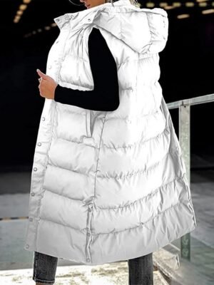 Casual Regular Fit Plain Sleeveless Long Hoodie Vest - Image 15