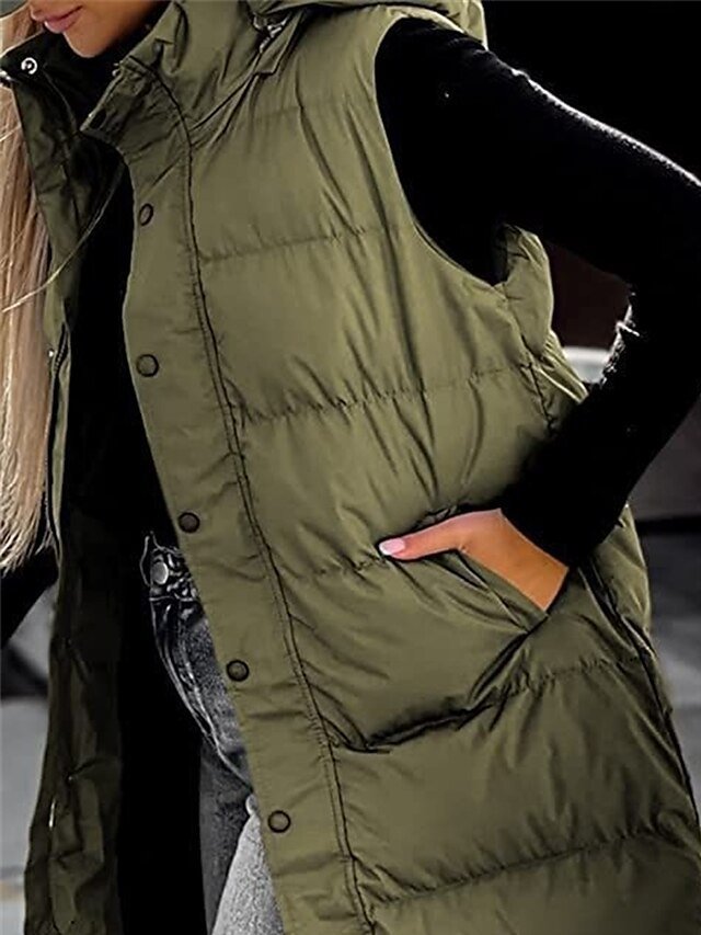 Casual Regular Fit Plain Sleeveless Long Hoodie Vest - Image 2