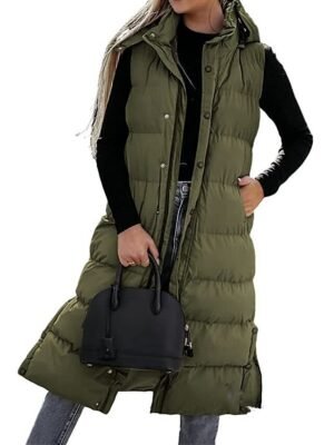 Casual Regular Fit Plain Sleeveless Long Hoodie Vest - Image 3