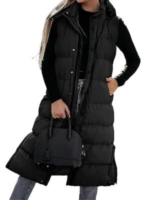 Casual Regular Fit Plain Sleeveless Long Hoodie Vest - Image 5