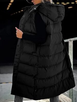 Casual Regular Fit Plain Sleeveless Long Hoodie Vest - Image 7
