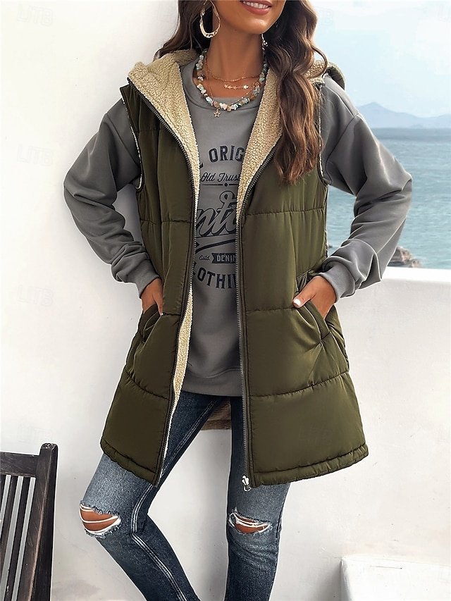 Casual Regular Fit Plain Sleeveless Zipper Fleece Vest - Image 1