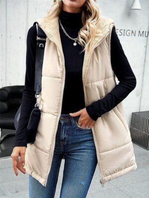 Casual Regular Fit Plain Sleeveless Zipper Fleece Vest - Image 10