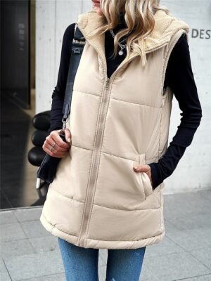 Casual Regular Fit Plain Sleeveless Zipper Fleece Vest - Image 11