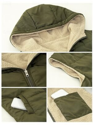 Casual Regular Fit Plain Sleeveless Zipper Fleece Vest - Image 2