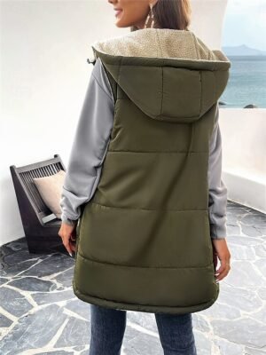 Casual Regular Fit Plain Sleeveless Zipper Fleece Vest - Image 3