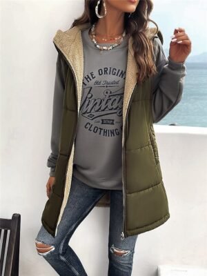 Casual Regular Fit Plain Sleeveless Zipper Fleece Vest - Image 4