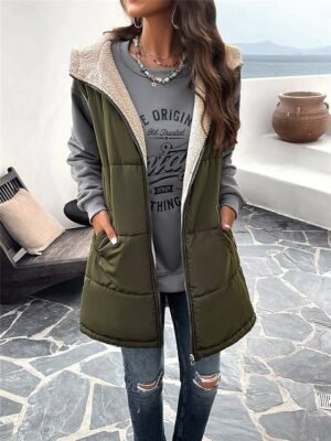 Casual Regular Fit Plain Sleeveless Zipper Fleece Vest - Image 5