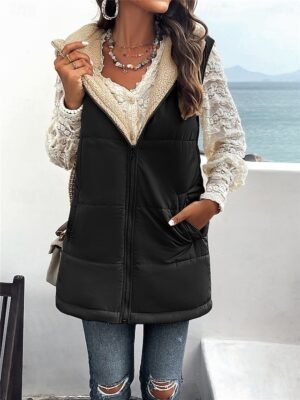 Casual Regular Fit Plain Sleeveless Zipper Fleece Vest - Image 6
