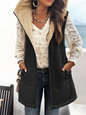 Casual Regular Fit Plain Sleeveless Zipper Fleece Vest - Image 7
