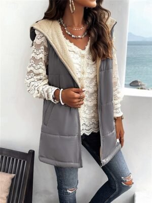 Casual Regular Fit Plain Sleeveless Zipper Fleece Vest - Image 9