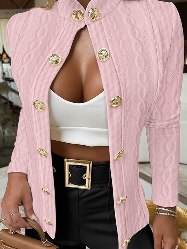 Casual Regular Fit Plain Stand Collar Long Sleeve Short Jacket - Image 1