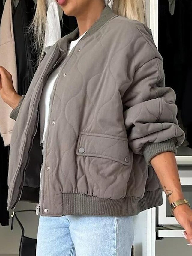 Casual Regular Fit Plain Stand Collar Long Sleeve Coat - Image 2