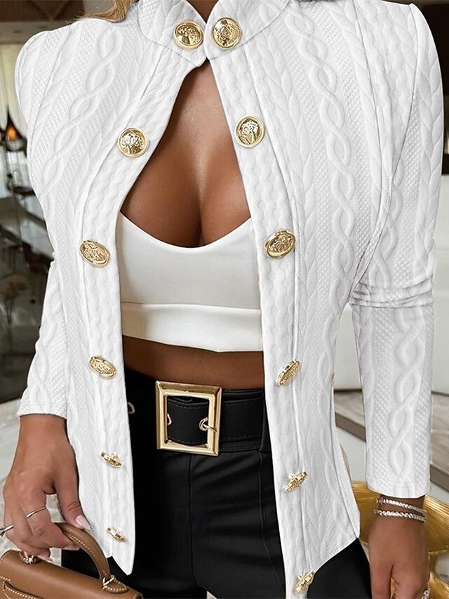 Casual Regular Fit Plain Stand Collar Long Sleeve Short Jacket - Image 2