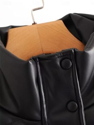 Casual Regular Fit Plain Stand Collar Long Sleeve Short Puffer Jacket - Image 6