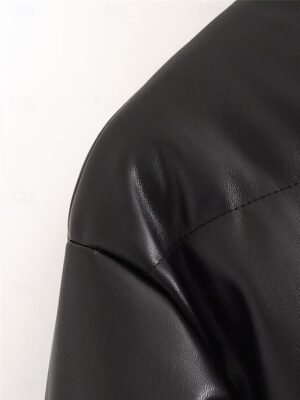 Casual Regular Fit Plain Stand Collar Long Sleeve Short Puffer Jacket - Image 7