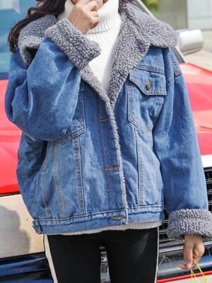 Casual Regular Fit Plain Turndown Long Sleeve Denim Teddy Coat - Image 1