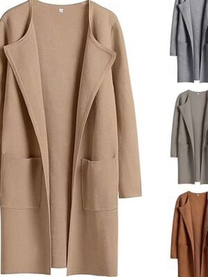 Casual Regular Fit Plain Turndown Long Sleeve Long Coat - Image 1