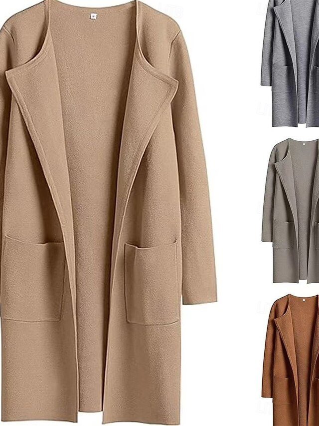 Casual Regular Fit Plain Turndown Long Sleeve Long Coat - Image 1