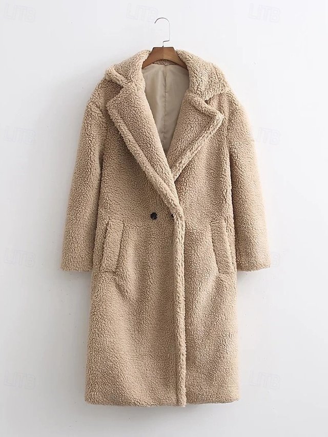 Casual Regular Fit Plain Turndown Long Sleeve Long Coat - Image 1