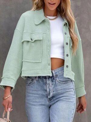 Casual Regular Fit Plain Turndown Long Sleeve Short Jacket - Image 1