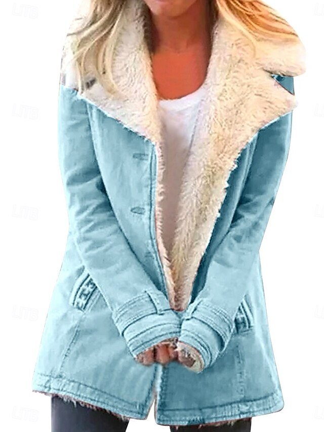 Casual Regular Fit Plain Turndown Long Sleeve Fleece Jacket - Image 1