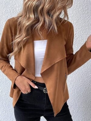 Casual Regular Fit Plain Turndown Long Sleeve Jacket - Image 11