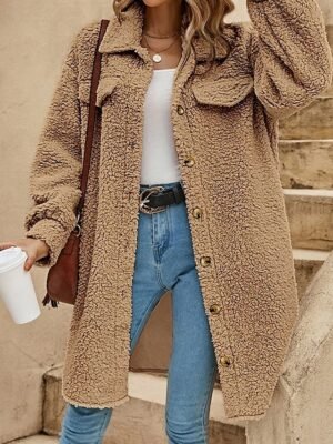 Casual Regular Fit Plain Turndown Long Sleeve Long Coat - Image 11
