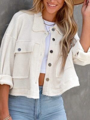 Casual Regular Fit Plain Turndown Long Sleeve Short Jacket - Image 11