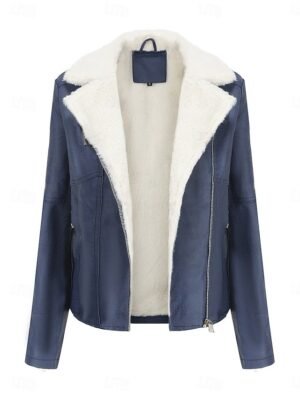 Casual Regular Fit Plain Turndown Long Sleeve Short Faux Leather Jacket - Image 12