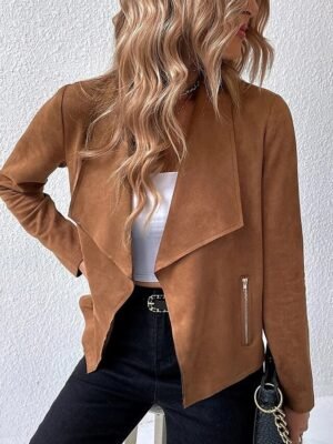 Casual Regular Fit Plain Turndown Long Sleeve Jacket - Image 13