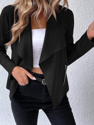 Casual Regular Fit Plain Turndown Long Sleeve Jacket - Image 19