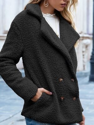 Casual Regular Fit Plain Turndown Long Sleeve Teddy Coat - Image 2