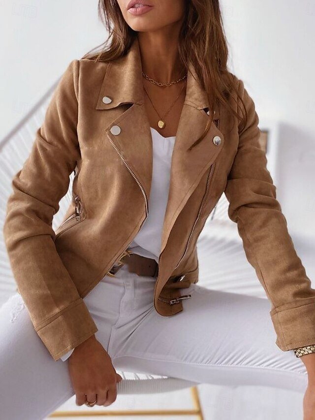 Casual Regular Fit Plain Turndown Long Sleeve Short Jacket - Image 2