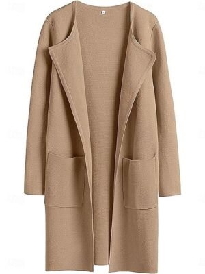 Casual Regular Fit Plain Turndown Long Sleeve Long Coat - Image 2