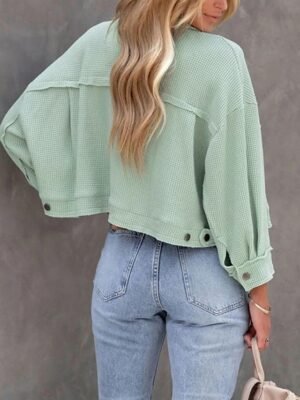 Casual Regular Fit Plain Turndown Long Sleeve Short Jacket - Image 2