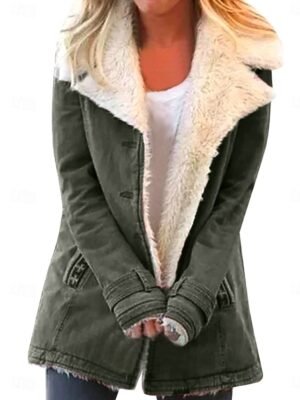 Casual Regular Fit Plain Turndown Long Sleeve Fleece Jacket - Image 2