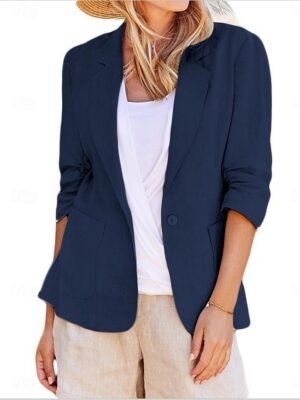 Casual Regular Fit Plain Turndown Long Sleeve Blazer - Image 2