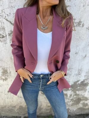 Casual Regular Fit Plain Turndown Long Sleeve Jacket - Image 2