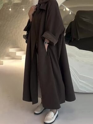 Casual Regular Fit Plain Turndown Long Sleeve Long Coat - Image 2