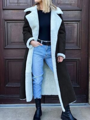 Casual Regular Fit Plain Turndown Long Sleeve Long Teddy Coat - Image 2