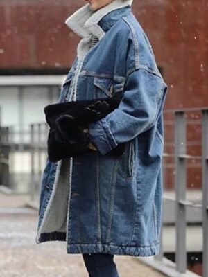 Casual Regular Fit Plain Turndown Long Sleeve Long Fleece Jacket - Image 2