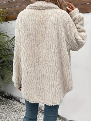 Casual Regular Fit Plain Turndown Long Sleeve Teddy Coat - Image 3
