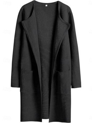 Casual Regular Fit Plain Turndown Long Sleeve Long Coat - Image 3