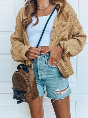 Casual Regular Fit Plain Turndown Long Sleeve Jacket - Image 3
