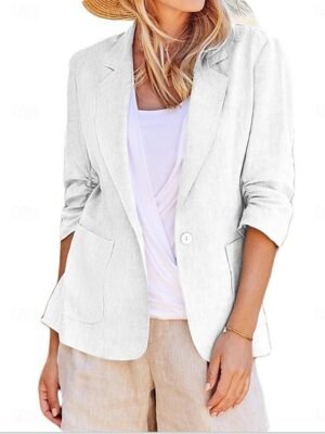 Casual Regular Fit Plain Turndown Long Sleeve Blazer - Image 3