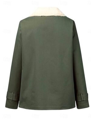 Casual Regular Fit Plain Turndown Long Sleeve Fleece Jacket - Image 3